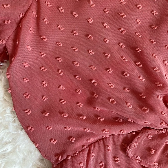 Next to You Rusty Rose Swiss Dot Ruffled Midi Dress - Picture 10 of 13